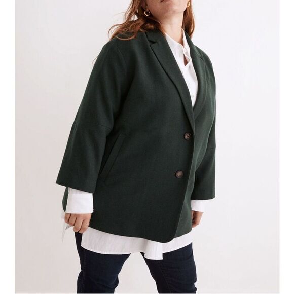 Madewell Women Plus Size Green Brushed Oversized Dorset Blazer Wool Blend - Picture 2 of 13